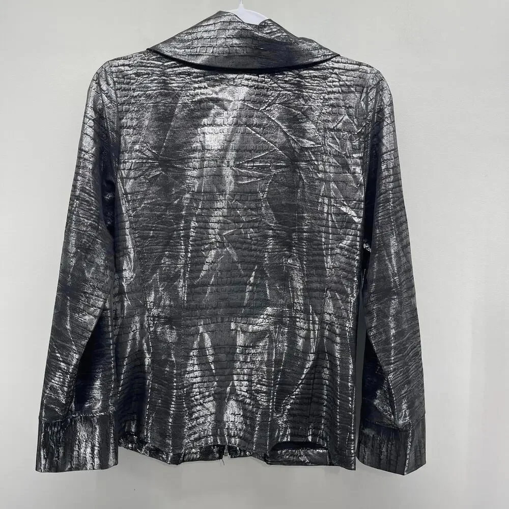 Chicos Zenergy Metallic‎ Jacket Womens XS Silver Full Zip Lightweight Casual